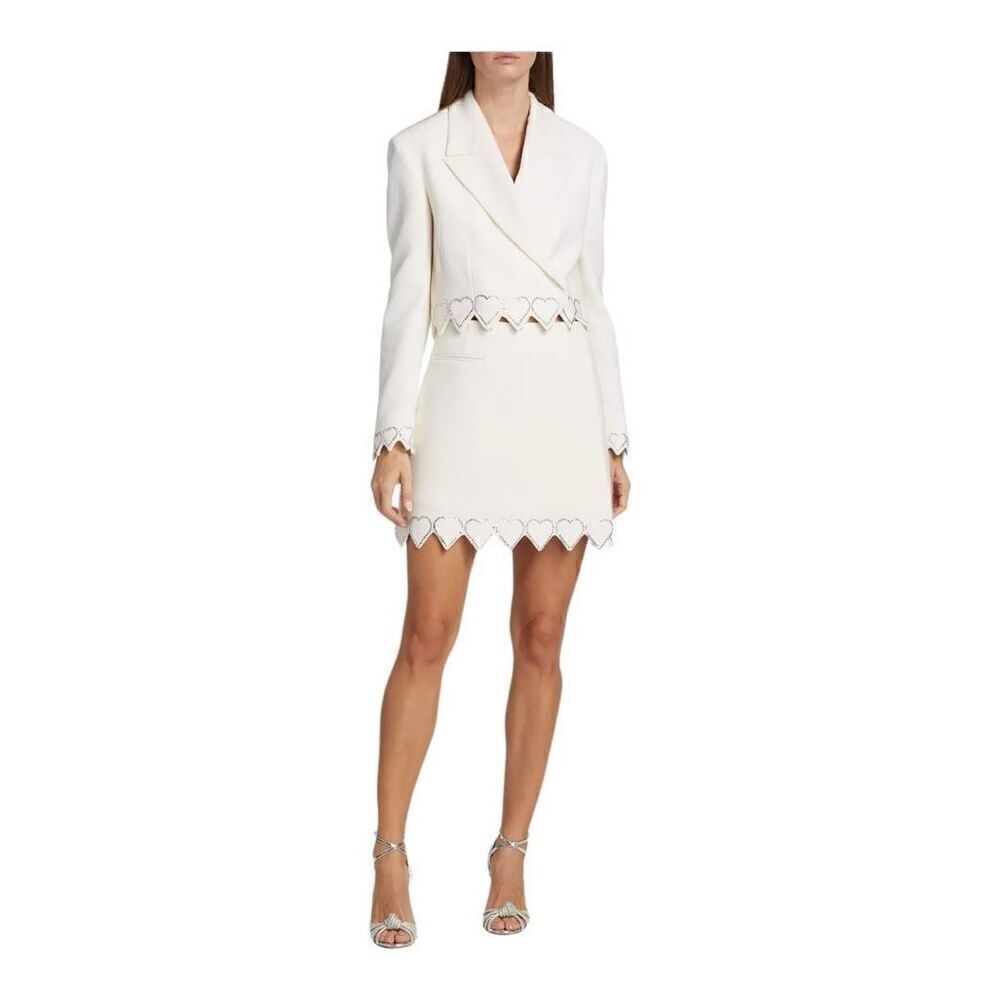 Mach & Mach Crystal Hearts Cropped Ivory Wool Blazer Size 8-10 (40) - Picture 8 of 12